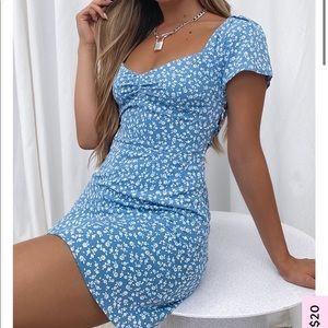 Water Lilly Lace up open back mini dress in blue